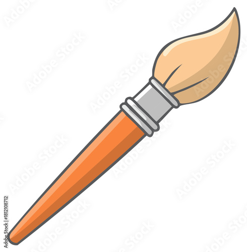 Illustration of art brush with orange handle for painting and creative projects