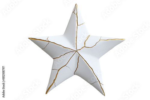 A white star with gold trim is broken in half on a transparent background.