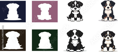 Bernese Mountain Dog Puppy Illustration and Silhouette Set - Mixed Styles