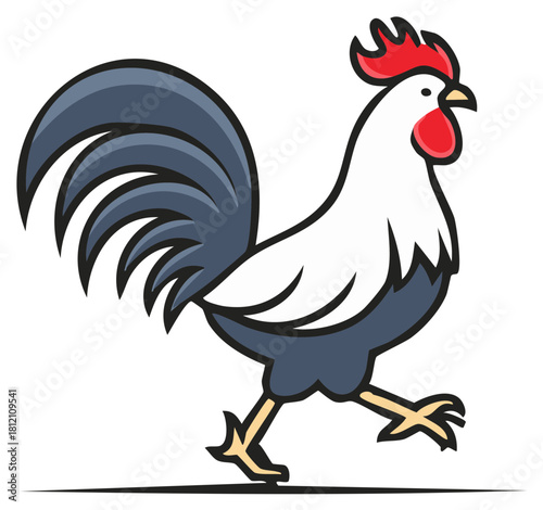 Illustrated Rooster Strolling Farm Animal Vector Illustration Design Element