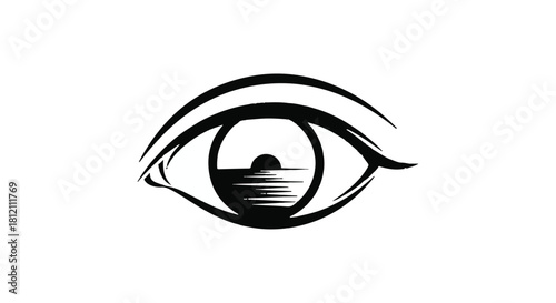 An artistic eye symbolizes vision and new beginnings with a sunrise reflecting in the pupil.