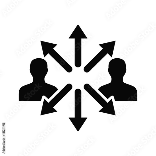 Two Silhouettes Facing Outward With Arrows Pointing Inward and Outward people direction