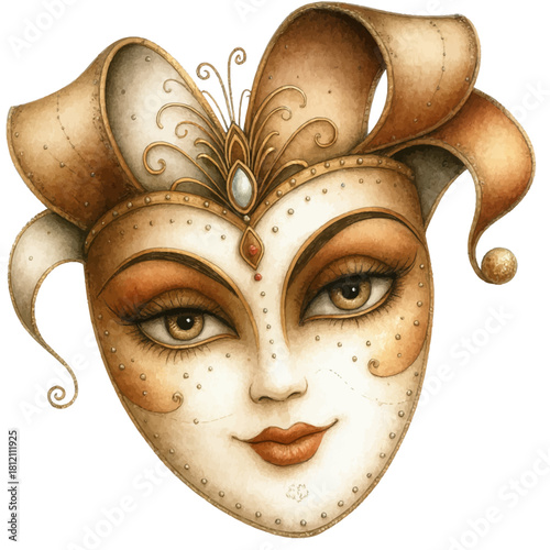 Elegant Carnival Jester Masquerade Mask with Cross and Heart Illustration Vector
