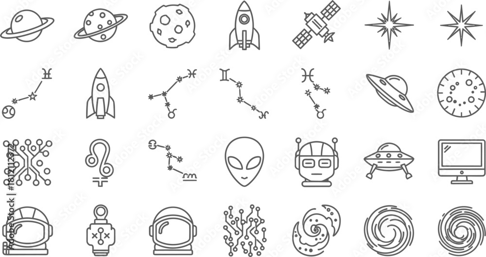 Fototapeta premium Space and Science Icons Set