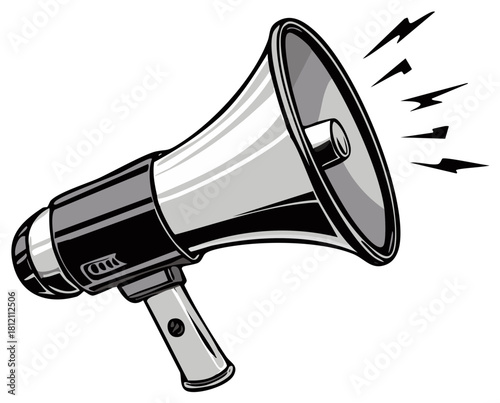 Classic Megaphone Loudspeaker Illustration Broadcasting Sound Waves for Public Announcement and Communication