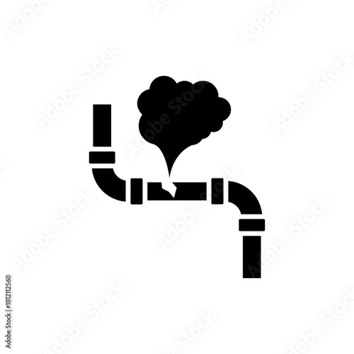 Leaked pipe. Damaged pipe. water flows from iron pipes. Water dripping as droplets from leakage. Fix pipe, Plumber icon flat vector illustration isolated on white background. Flat trendy icon