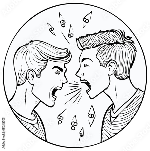 Two Men Engaged in Heated Verbal Conflict, Shouting and Arguing Illustration