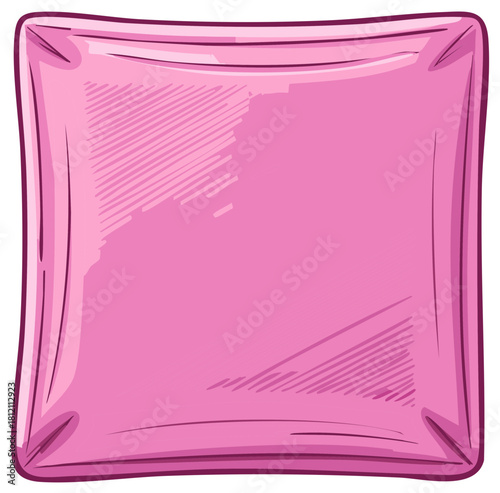 Vector illustration of a plush pink square pillow. Hand drawn comfortable cushion for sleep and bedroom decor.