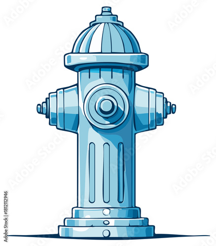 Illustration of a fire hydrant in shades of blue, front view, isolated