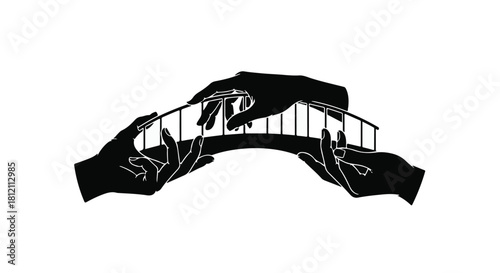 Hands carefully hold a bridge, symbolizing connection and support across divides.