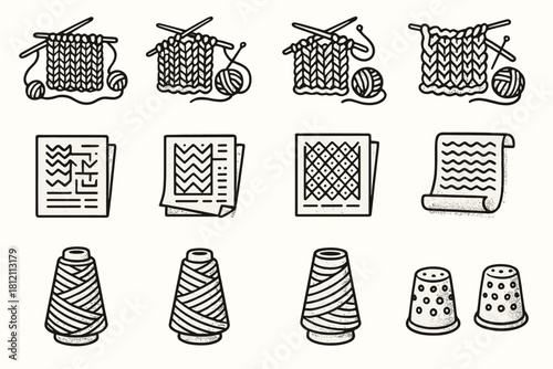 Icon rough thimble cone workspace icons vector yarn setup paper handmade pattern