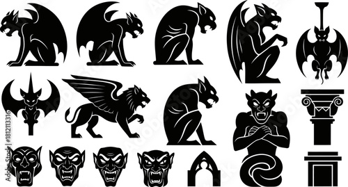 Black Silhouette Collection of Fantasy and Gothic Creatures and Symbols
