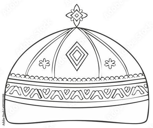 Outlined Moroccan fez illustration with decorative pattern for creative design projects