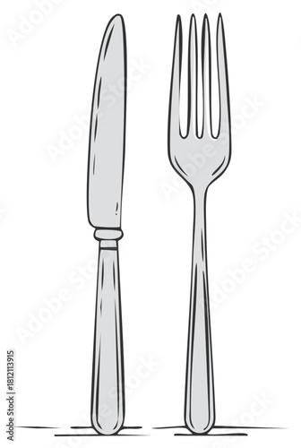 Simple Hand Drawn Knife and Fork illustration isolated on white