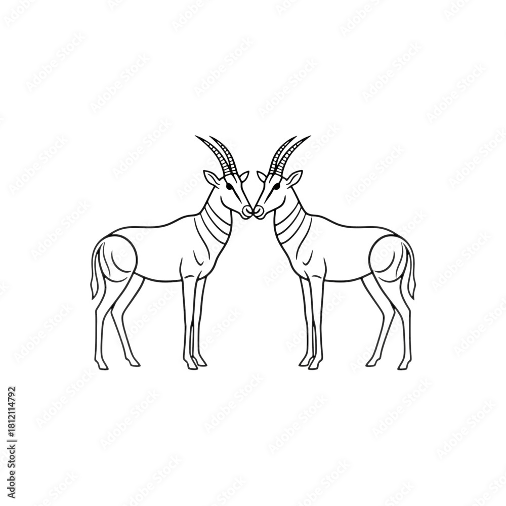 Fototapeta premium A minimalist black line drawing of a hartebeest isolated on transparent background