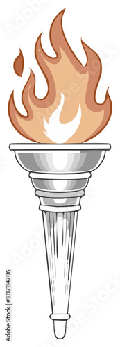 Fiery torch with classical column base and glowing flames