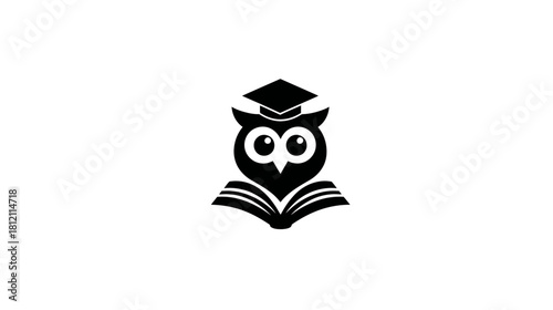Smart Owl Wearing Graduation Cap on Open Book Icon. Symbolizing Education, Wisdom, Knowledge, and Learning Concepts
