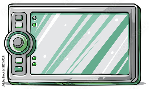 Cartoon Illustration Of A Retro Portable Electronic Device With Screen And Controls