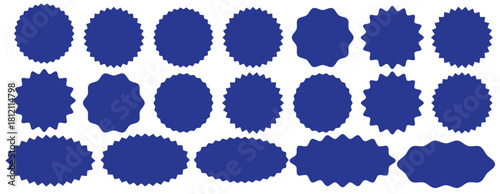 Set of yellow star burst shape tags for price. Circle sticker. Wavy edge promo badges. Blank sale stickers collection. Star vector icons.