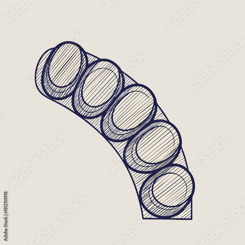 Hand Drawn Curved Row Of Five Circular Discs.