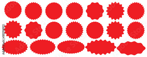 Set of yellow star burst shape tags for price. Circle sticker. Wavy edge promo badges. Blank sale stickers collection. Star vector icons.