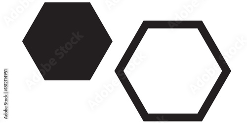 hexagon vector icon. Isolated transparent. Black and white outline filled version. modern.