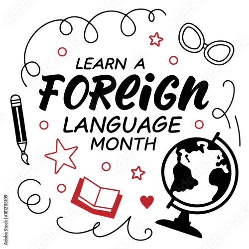LEARN A FOREIGN LANGUAGE MONTH vector illustration isolated on white background