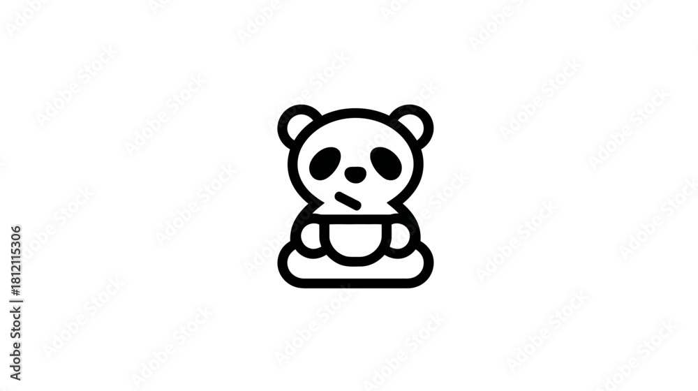 Fototapeta premium Adorable Minimalist Black and White Panda Bear Outline Icon. Simple Vector Graphic Illustration for Web and App Design.