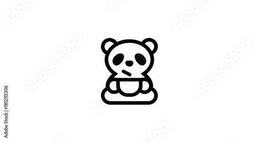 Adorable Minimalist Black and White Panda Bear Outline Icon. Simple Vector Graphic Illustration for Web and App Design.