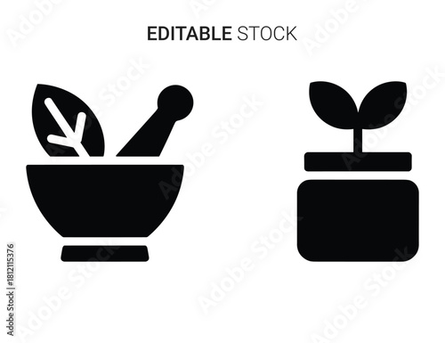Herbal medicine and plant growth icons representing natural healing and sustainable ecology