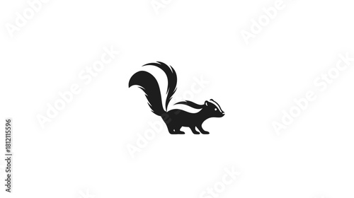 Black and White Skunk Silhouette Graphic. Striped Animal Illustration, Side View. Wildlife Vector Icon or Symbol.