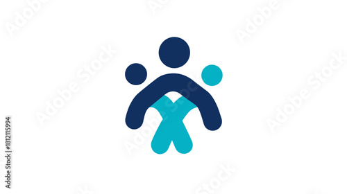 Abstract blue human figures icon symbolizing community, teamwork, collaboration, social network, connection, and partnership.