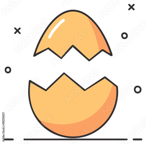 Cracked Eggshell Illustration Representing New Beginnings and Spring, Simple Vector Design