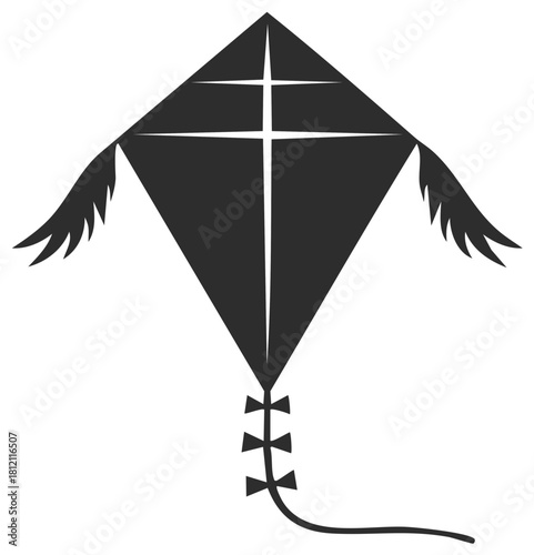 Classic Black Diamond Kite with Decorative Tail and Wing Accents