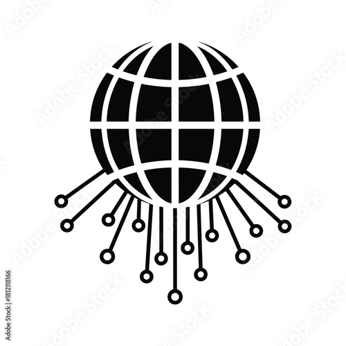 Black globe with network connections and circular nodes world earth