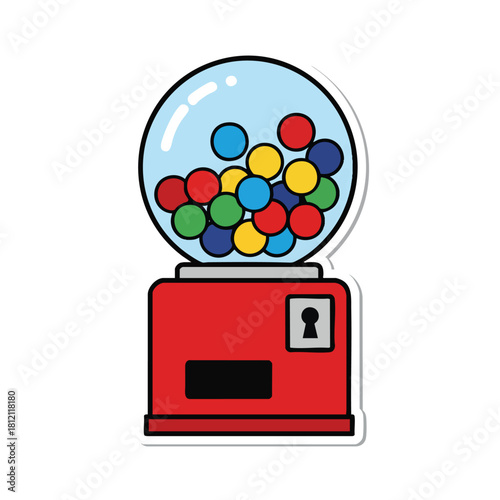 Vintage Red Gumball Machine Filled With Colorful Balls.