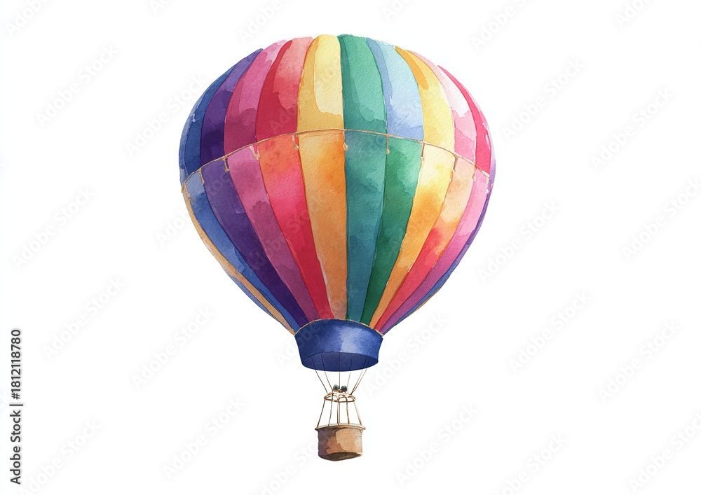 Naklejka premium Colorful hot air balloon watercolor illustration white background