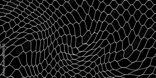 Fishing net seamless pattern. Soccer and football gates mesh. Fishnet texture. Basketball hoop and hockey net pattern. Sportswear texture. Chain link fence. Vector illustration on black background.