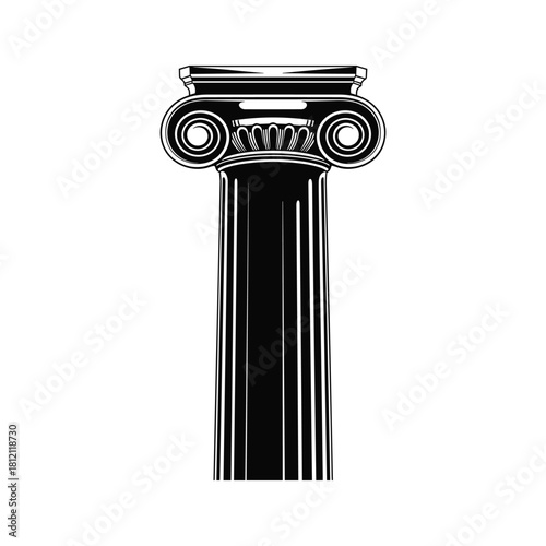 Black Ionic column with volutes and fluted shaft ancient Greece architecture
