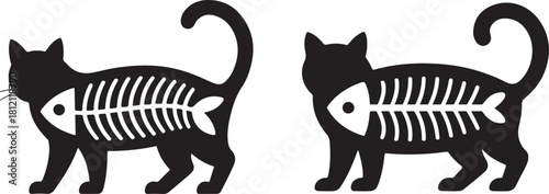 Black Cat Silhouettes with Fishbone Skeletons animal