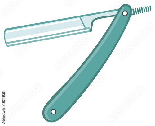 Vintage Barber Razor Illustration, Straight Edge, Turquoise, Grooming