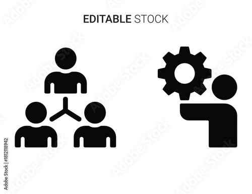 Organizational structure and process management icons. teamwork, settings, and administration concepts.