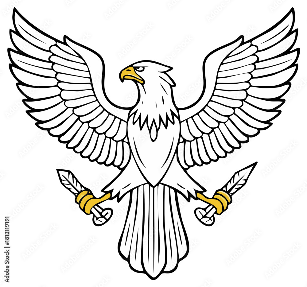 Obraz premium White heraldic eagle clutching golden daggers a powerful symbol of courage and might