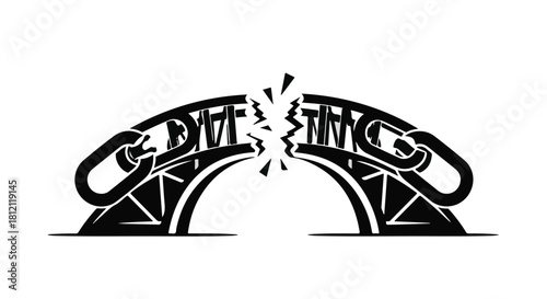 Broken bridge connecting two sides, symbolizing disconnection and failure.