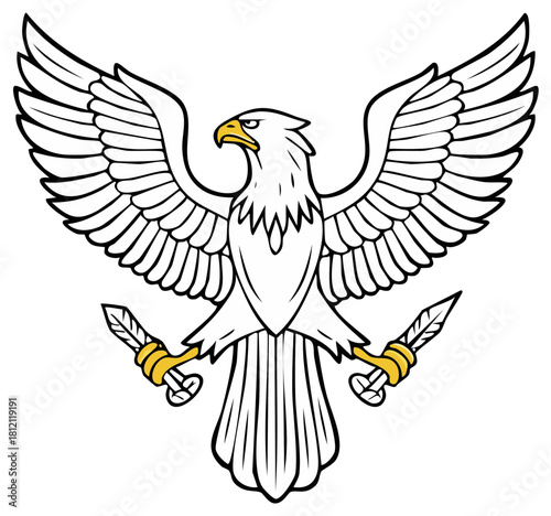 White heraldic eagle clutching golden daggers a powerful symbol of courage and might