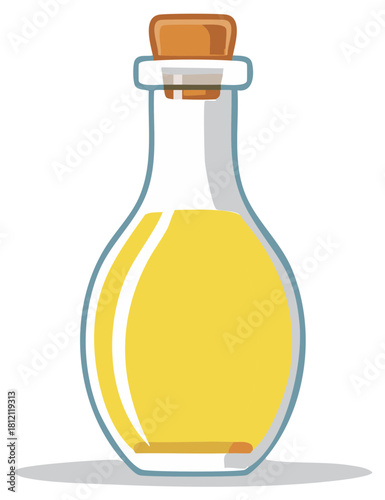 Glass bottle with yellow liquid and cork stopper vector illustration