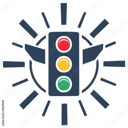 Traffic light illustration with radiating light elements in blue