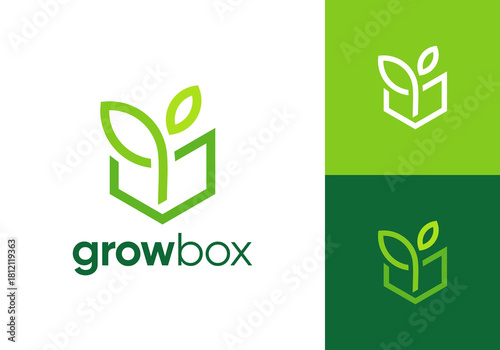 abstract leaf tree box logo. farm agriculture nature growth vector design concept