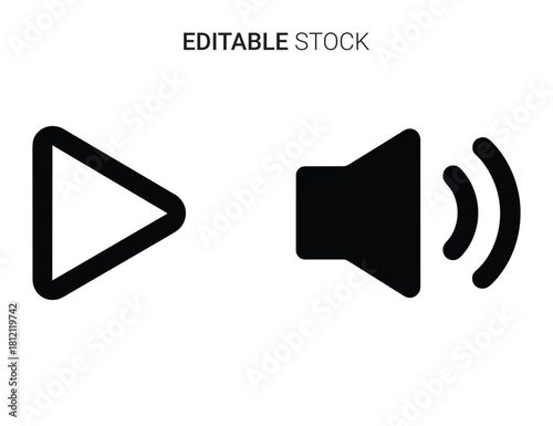 Play button and speaker volume control sound icon vector graphic illustration for media app