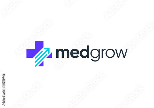 abstract medical health logo. arrow cross plus technology vector design concept	
